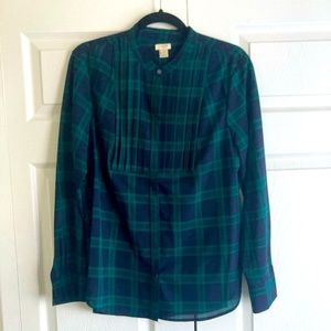 J. Crew Navy and Green Plaid Tuxedo Shirt Size Medium